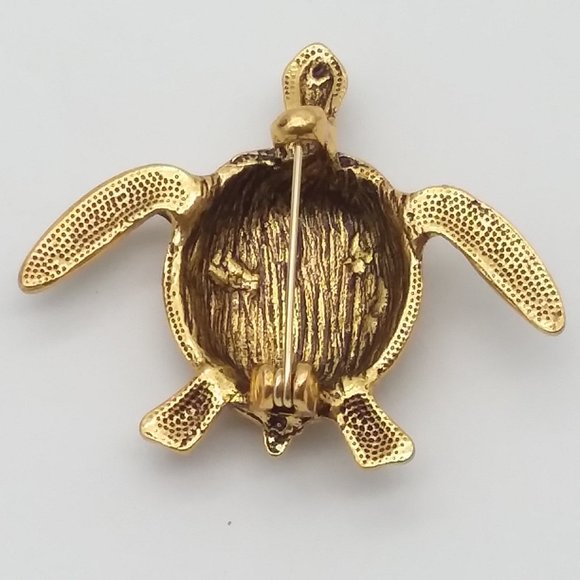 Turtle Brooch Gold Metal Pin Stylish Sea Glam Fashion Tortoise Accessory Jewely - Picture 3 of 4